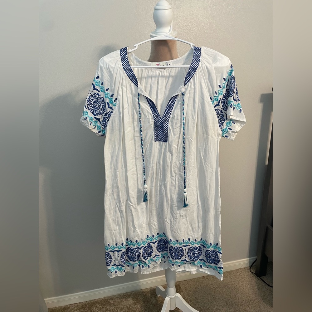 Vineyard Vines White and Blue Midi Dress
